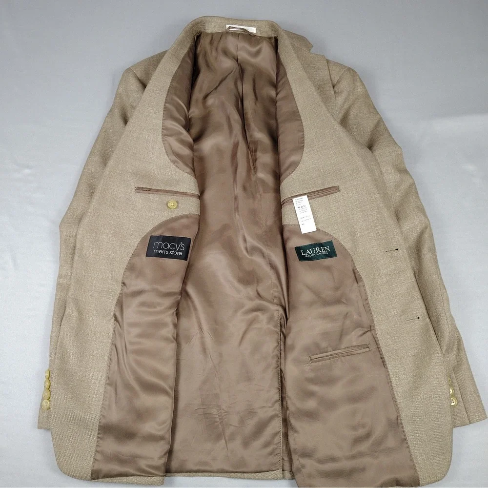 Lauren Ralph Lauren 42L Mens Sport Coat Tan Linen Blend 2 Button Blazer Macy's